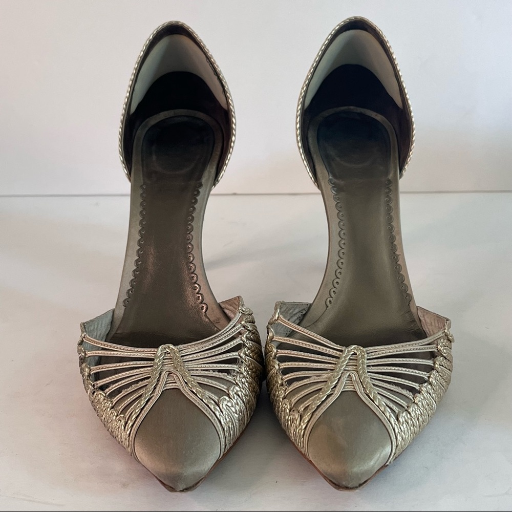 Giorgio Armani Metallic Embroidered Satin Heels - Picture 7 of 12